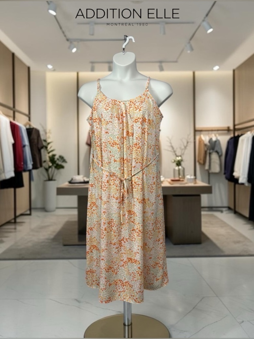 Addition Elle, 20W Floral Midi Dress Tie Waist Sleeveless Plus Size Lightweight